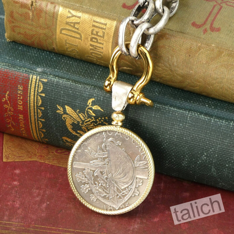 VB&amp;CO Large French Coin Pendant on Chunky Silver Chain Necklace - product image 