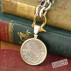 VB&CO Large French Coin Pendant on Chunky Silver Chain Necklace - product images 2 of 9