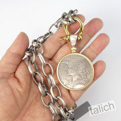 VB&CO Large French Coin Pendant on Chunky Silver Chain Necklace - product images 8 of 9