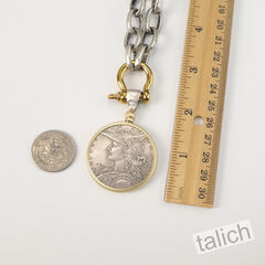 VB&CO Large French Coin Pendant on Chunky Silver Chain Necklace - product images 9 of 9