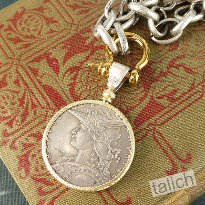 VB&amp;CO Large French Coin Pendant on Chunky Silver Chain Necklace - product image 