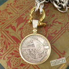 VB&CO Large French Coin Pendant on Chunky Silver Chain Necklace - product images 6 of 9