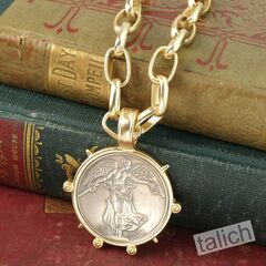 VB&CO Large French Angel Coin Medallion on Chunky Chain Necklace in Matte Gold - product images 1 of 7