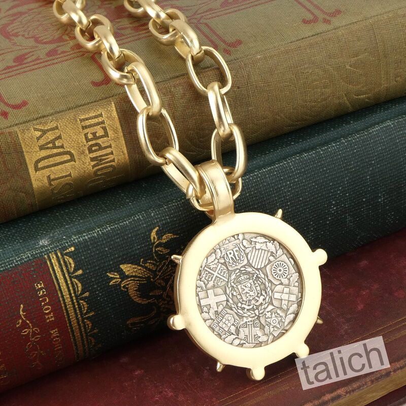 VB&amp;CO Large French Angel Coin Medallion on Chunky Chain Necklace in Matte Gold - product image 