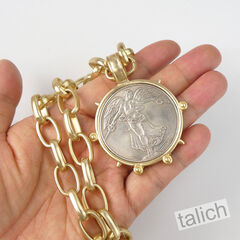 VB&CO Large French Angel Coin Medallion on Chunky Chain Necklace in Matte Gold - product images 6 of 7