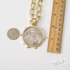 VB&CO Large French Angel Coin Medallion on Chunky Chain Necklace in Matte Gold - product images 7 of 7