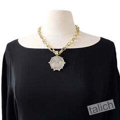 VB&CO Large French Angel Coin Medallion on Chunky Chain Necklace in Matte Gold - product images 5 of 7