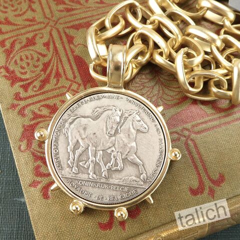 VB&CO,Large,Antique,Horse,Coin,Medallion,on,Chunky,Chain,Necklace,in,Matte,Gold,VB&CO Large Antique Horse Coin Medallion on Chunky Chain Necklace in Matte Gold, VB&CO jewelry,  coin necklace
