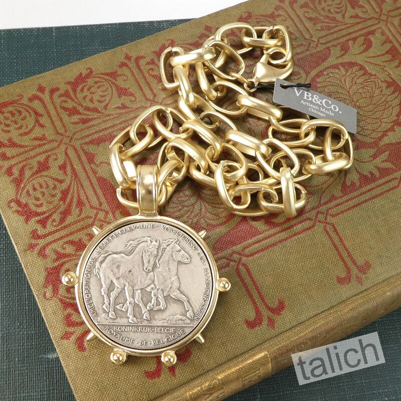 VB&amp;CO Large Antique Horse Coin Medallion on Chunky Chain Necklace in Matte Gold - product image 