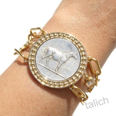 VB&CO,Western,Derby,Equestrian,Large,Horse,Coin,Bracelet,in,Shiny,Gold,VB&CO Western Derby Equestrian Large Horse Coin Bracelet in Shiny Gold, VB&CO jewelry,  horse coin bracelet