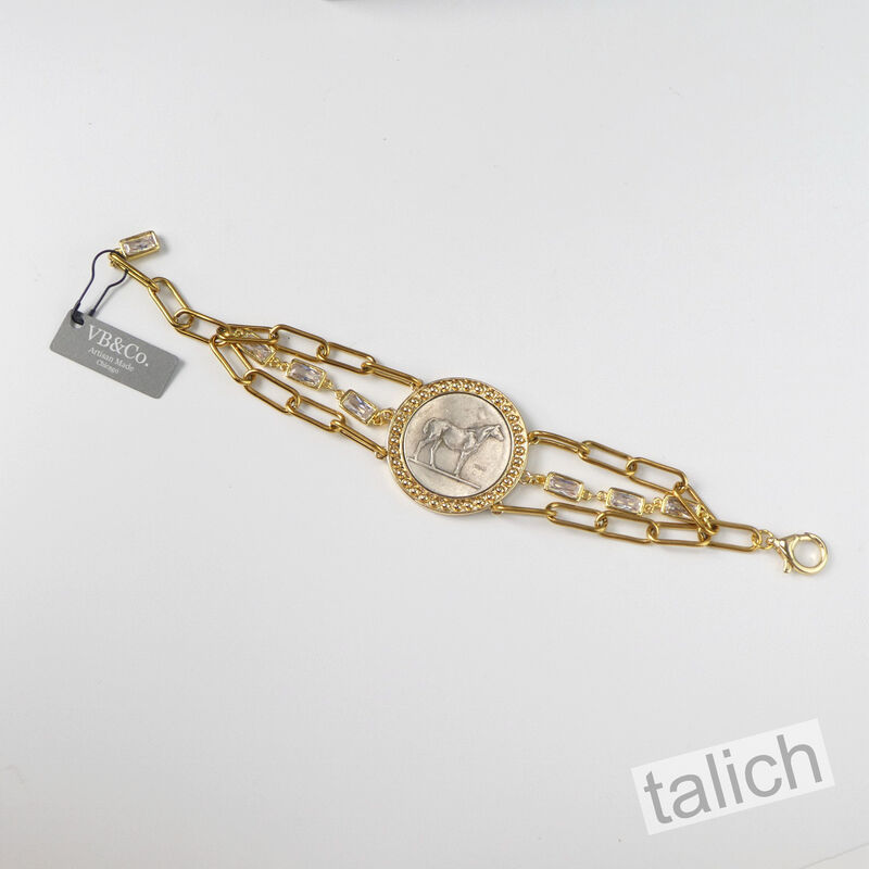 VB&amp;CO Western Derby Equestrian Large Horse Coin Bracelet in Shiny Gold - product image 