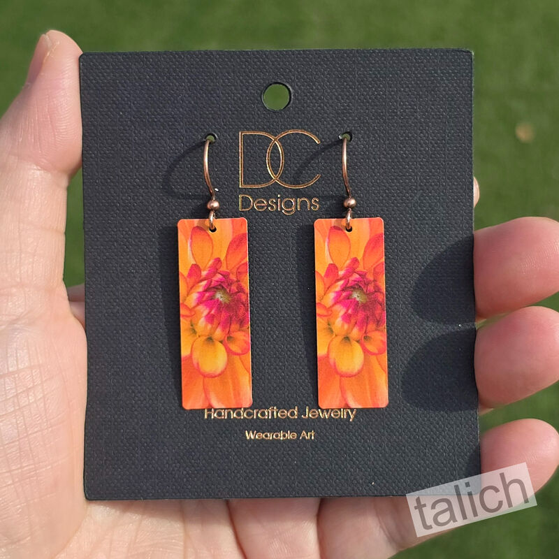 DC Designs - Orange Dahlia Art Print Long Rectangle Earrings DA1CE - product image 