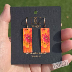 DC Designs - Orange Dahlia Art Print Long Rectangle Earrings DA1CE - product images 5 of 5