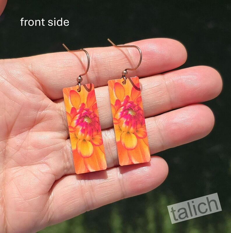 DC Designs - Orange Dahlia Art Print Long Rectangle Earrings DA1CE - product image 