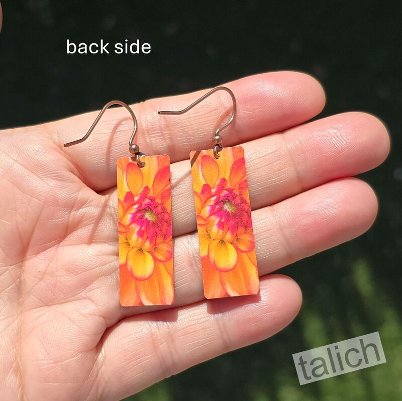 DC Designs - Orange Dahlia Art Print Long Rectangle Earrings DA1CE - product image 