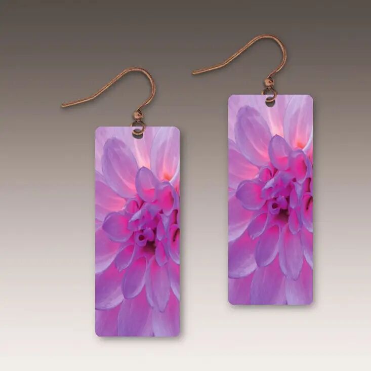 DC Designs - Purple Dahlia Art Print Long Rectangle Earrings DA17CE - product image 
