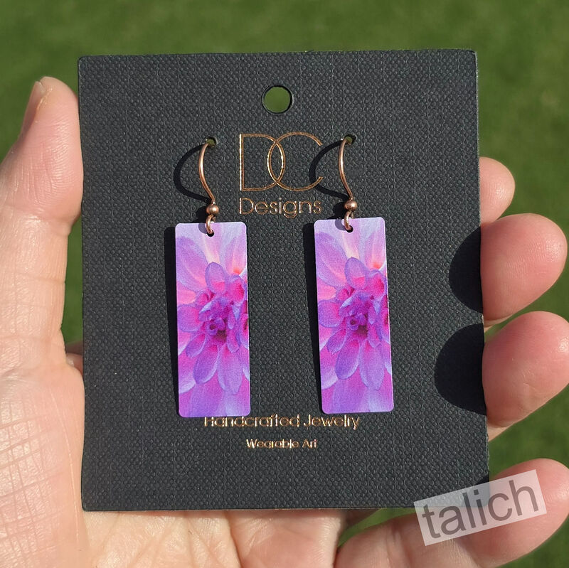 DC Designs - Purple Dahlia Art Print Long Rectangle Earrings DA17CE - product image 