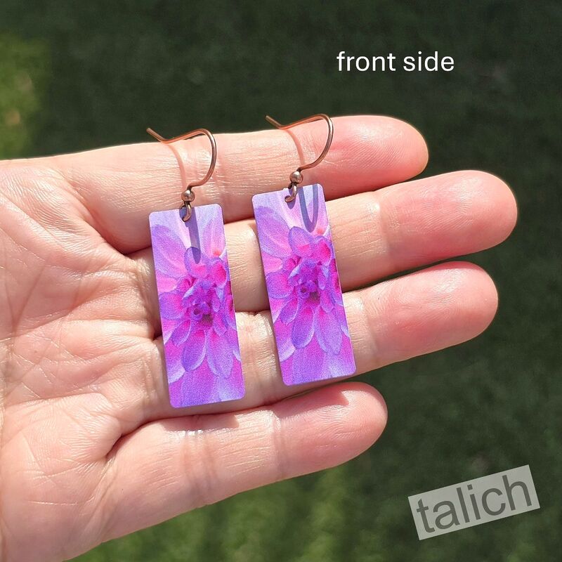 DC Designs - Purple Dahlia Art Print Long Rectangle Earrings DA17CE - product image 