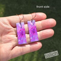 DC Designs - Purple Dahlia Art Print Long Rectangle Earrings DA17CE - product images 3 of 5