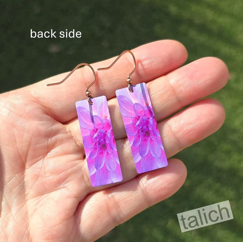 DC Designs - Purple Dahlia Art Print Long Rectangle Earrings DA17CE - product image 