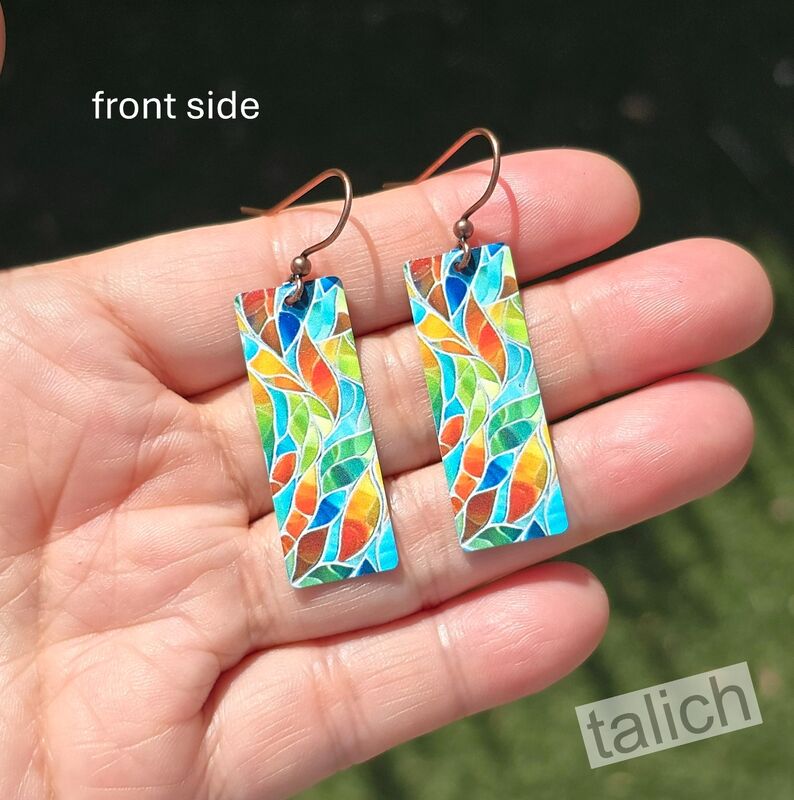 DC Designs - Seaglass Mosaic Art Print Long Rectangle Earrings HM12CE - product image 