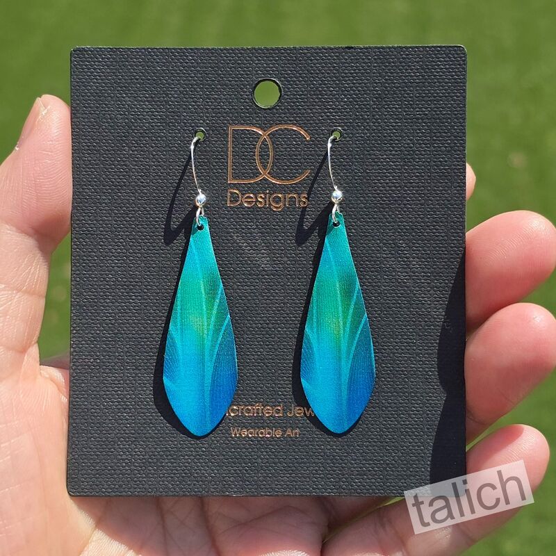 DC Designs - Green Blue Abstract Aloe Art Print Long Teardrop Earrings - product image 