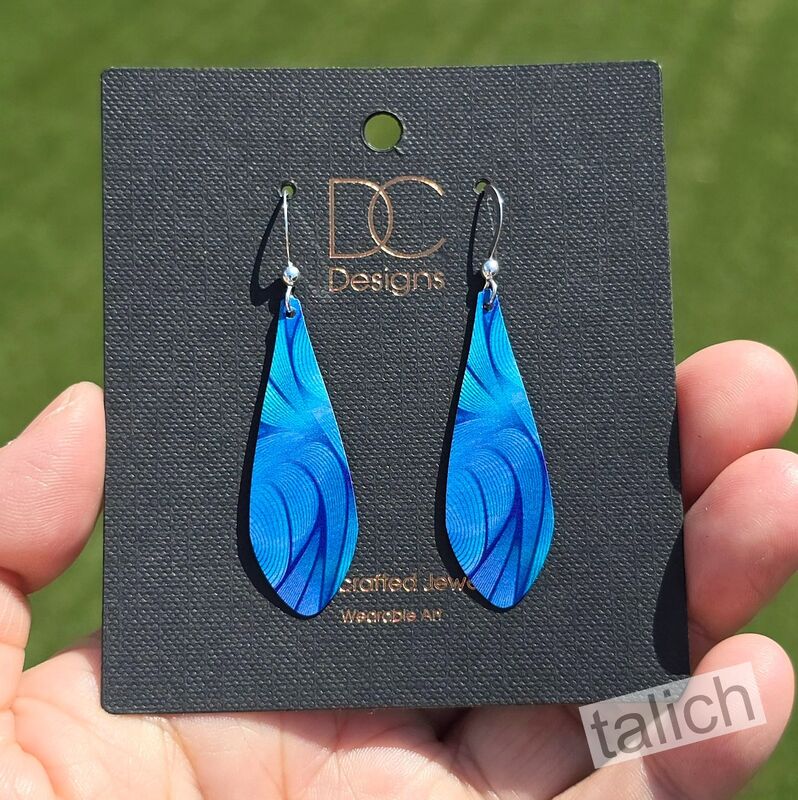 DC Designs - Blue Waves Abstract Art Print Long Teardrop Earrings - product image 