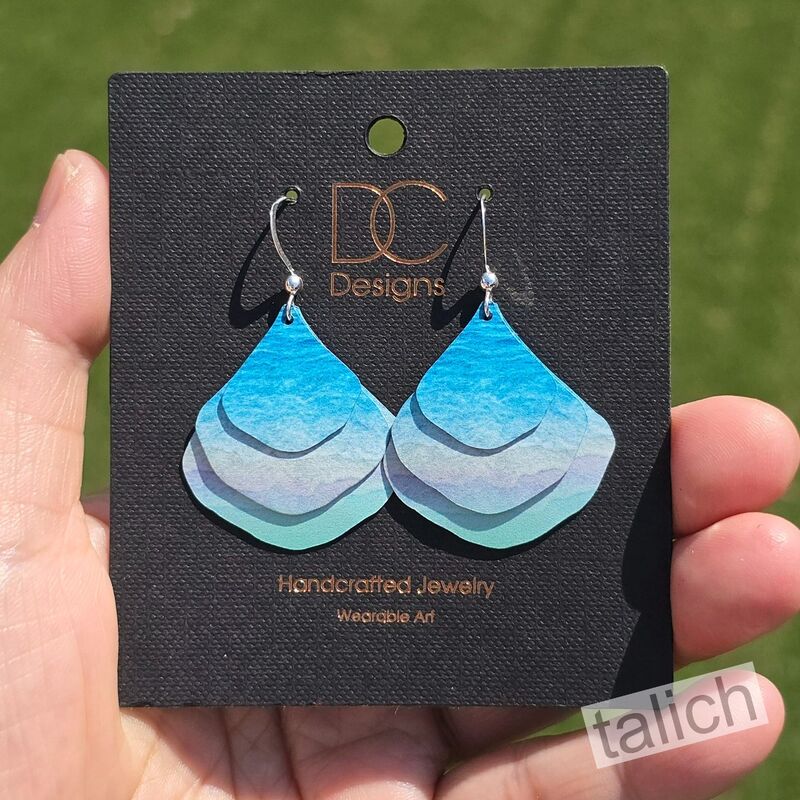 DC Designs - Beach Blue Ombre Art Print Layered Wide Teardrop Earrings - product image 