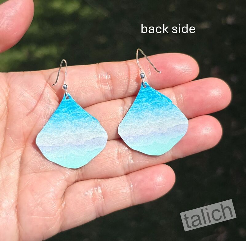 DC Designs - Beach Blue Ombre Art Print Layered Wide Teardrop Earrings - product image 