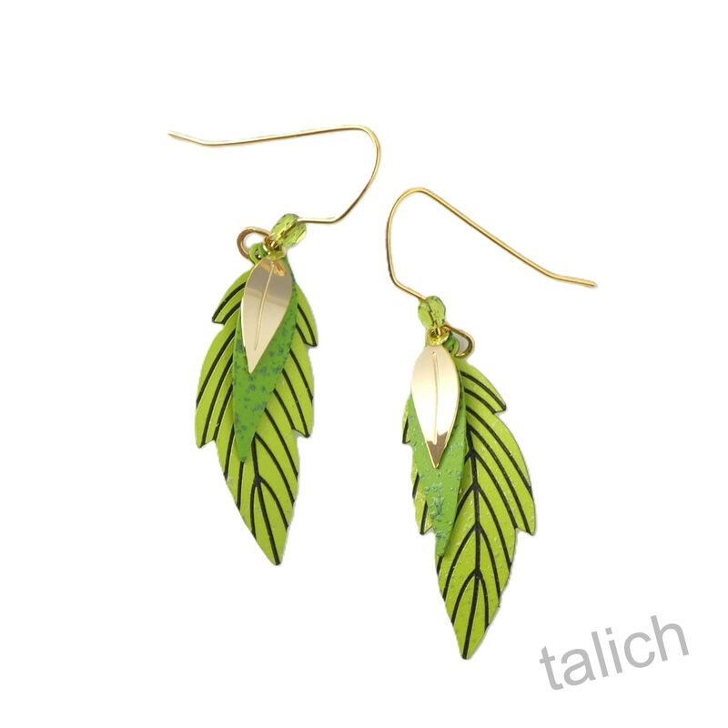 Adajio Earrings - Three Part Layered Light Green Leaves - product image 