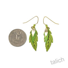 Adajio Earrings - Three Part Layered Light Green Leaves - product images 5 of 5