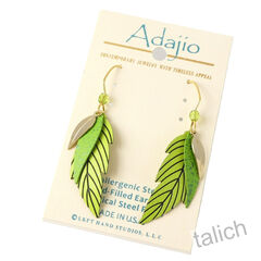 Adajio Earrings - Three Part Layered Light Green Leaves - product images 3 of 5