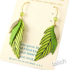 Adajio Earrings - Three Part Layered Light Green Leaves - product images 4 of 5