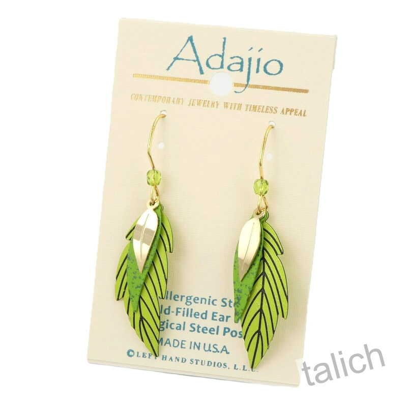 Adajio Earrings - Three Part Layered Light Green Leaves - product image 