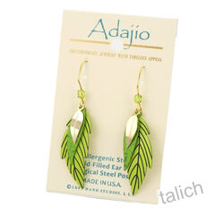 Adajio Earrings - Three Part Layered Light Green Leaves - product images 2 of 5