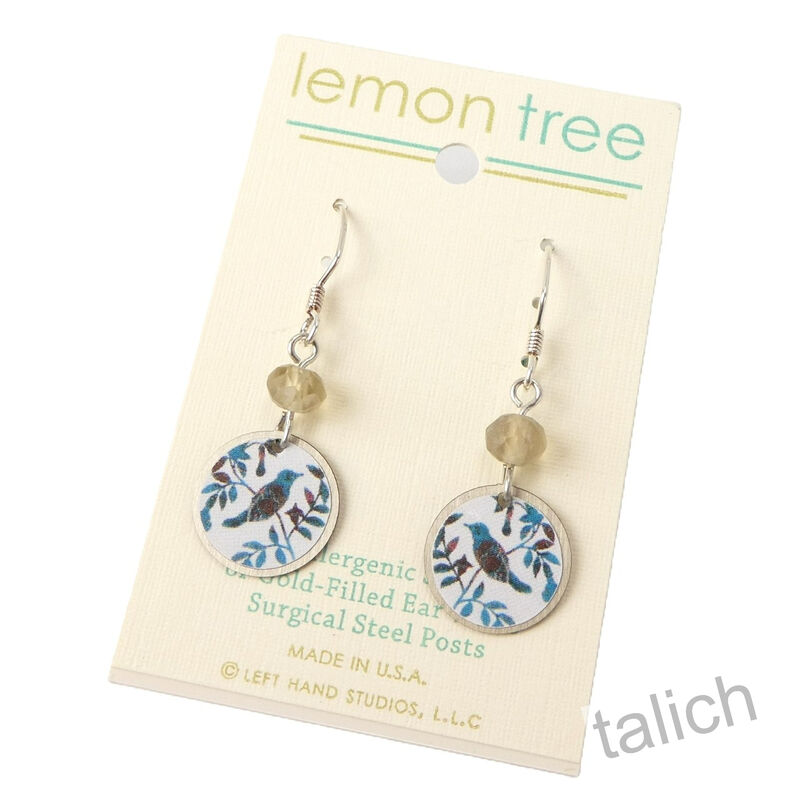 Lemon Tree - Blue Bird on Branch Disc with Faceted Bead - product image 