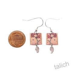 Lemon Tree - Red and Copper Tree Etched Brass Earrings with Bead - product images 4 of 4