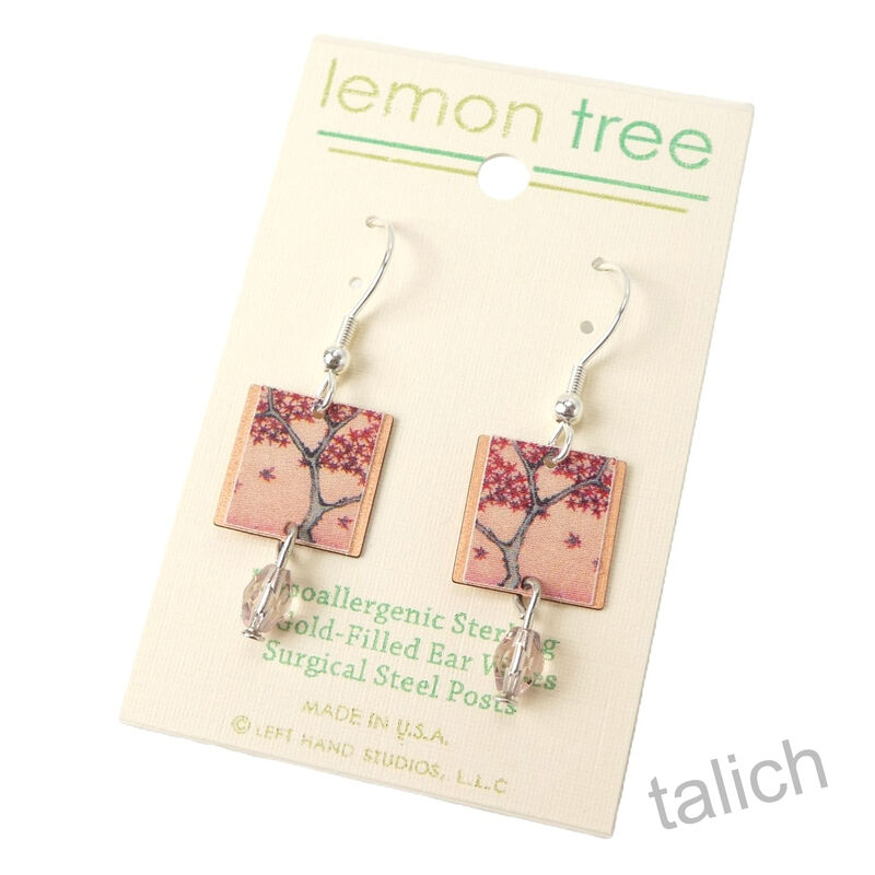 Lemon Tree - Red and Copper Tree Etched Brass Earrings with Bead - product image 