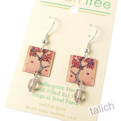 Lemon Tree - Red and Copper Tree Etched Brass Earrings with Bead - product images 3 of 4