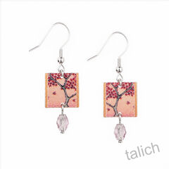 Lemon Tree - Red and Copper Tree Etched Brass Earrings with Bead - product images 1 of 4