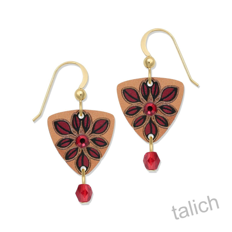 Lemon Tree - Winter Berry Etched Brass Earrings with Faceted Red Bead - product image 