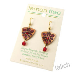 Lemon Tree - Winter Berry Etched Brass Earrings with Faceted Red Bead - product images 2 of 4