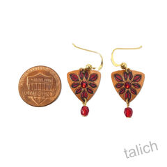 Lemon Tree - Winter Berry Etched Brass Earrings with Faceted Red Bead - product images 4 of 4