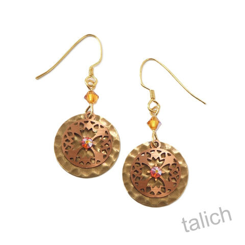 Lemon,Tree,-,Hammered,Brass,Disc,with,Copper,Cutout,Accent,Earrings,Lemon Tree Earrings Colorado, Lemon Tree Earrings Hammered Brass Disc with Copper Cutout Accent Earrings
