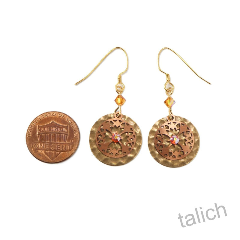 Lemon Tree - Hammered Brass Disc with Copper Cutout Accent Earrings - product image 