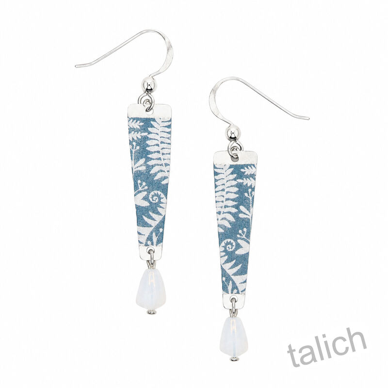 Lemon Tree - White Ferns Long Drop Earrings with White Bead - product image 