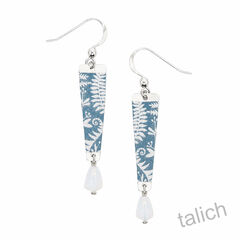Lemon Tree - White Ferns Long Drop Earrings with White Bead - product images 1 of 4