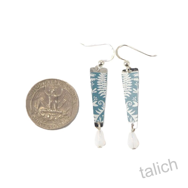 Lemon Tree - White Ferns Long Drop Earrings with White Bead - product image 