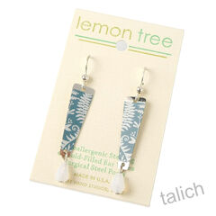 Lemon Tree - White Ferns Long Drop Earrings with White Bead - product images 2 of 4