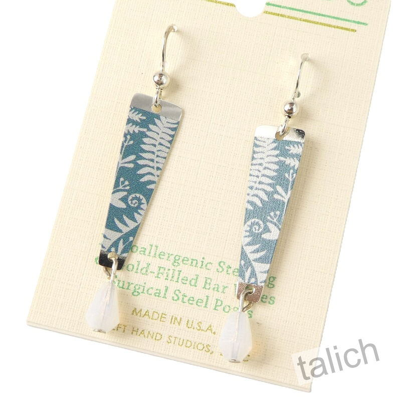 Lemon Tree - White Ferns Long Drop Earrings with White Bead - product image 